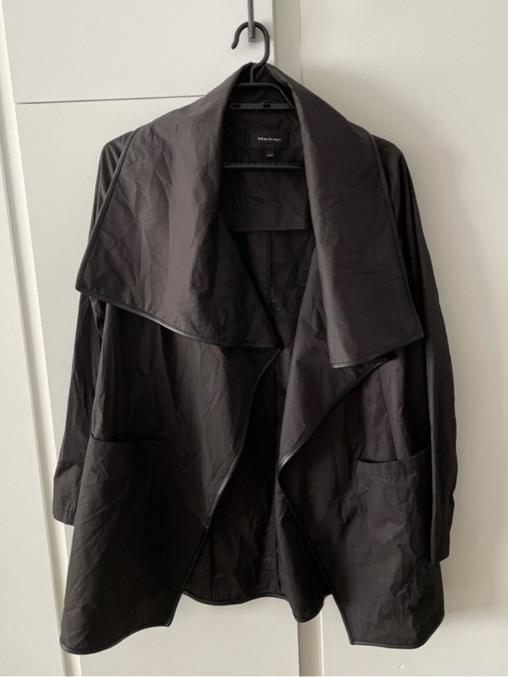 Mackage Black Waterfall Jacket Draped Open Front Coat Minimalist Trench